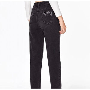 NEW Shein High Rise Jeans Fire Print Pockets Mom Jeans Black Women’s Size S